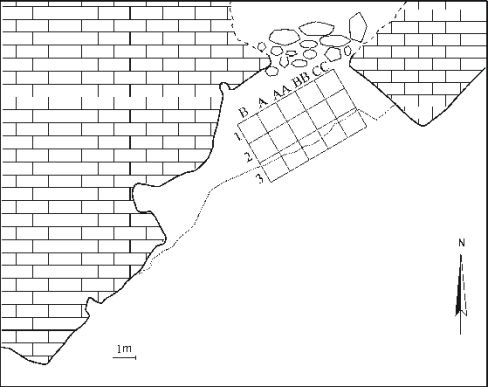 Figure 2. Plan view of Klisoura cave showing the excavation