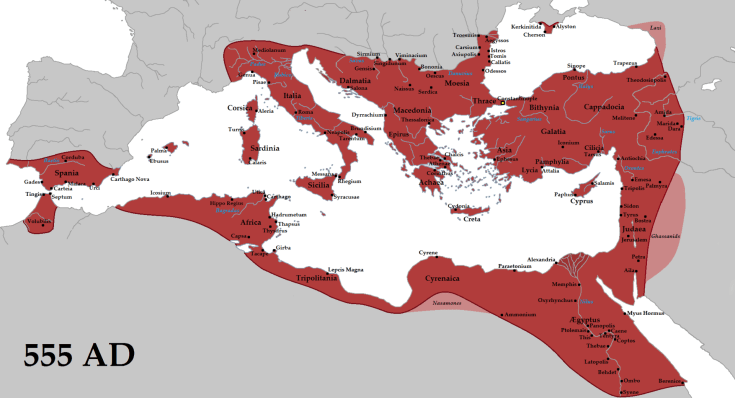 The empire in 555 under Justinian the Great