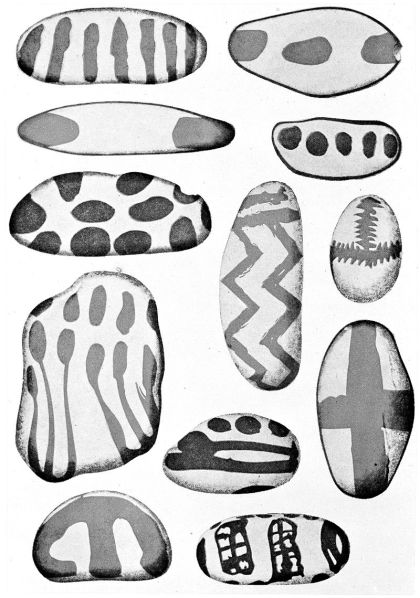 Azilian painted pebbles from the cave of Le Mas d'Azil