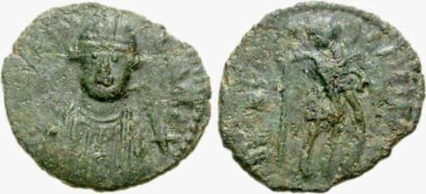 decanummium coin of Baduila (Badvela Rex), issued AD 541–552